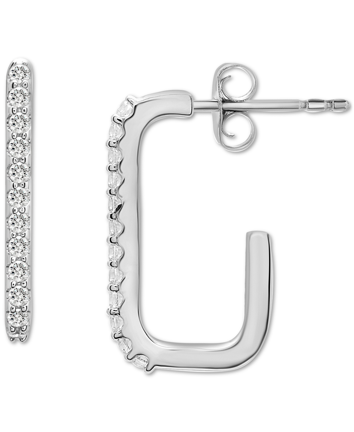 Diamond Squared Open Hoop Earrings (1/6 ct. t.w.) in 14k White Gold, Created for Macy's - White Gold