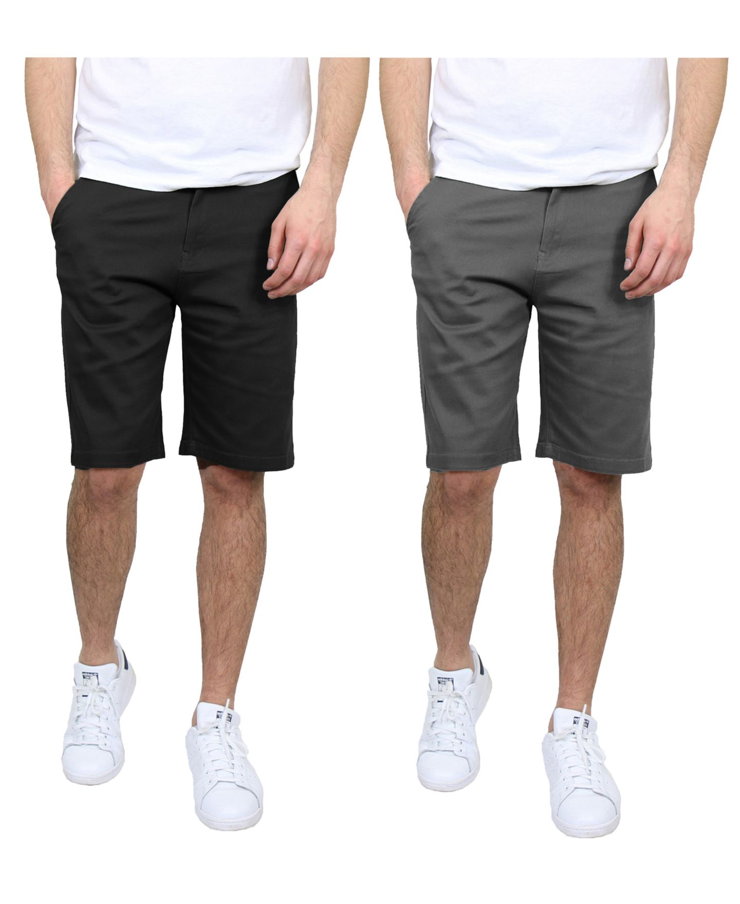 Мужские шорты Galaxy By Harvic 5 Pocket Flat Front Slim Fit Stretch Chino Shorts, Pack of 2, цвет: Чёрный / Серый — фото 1