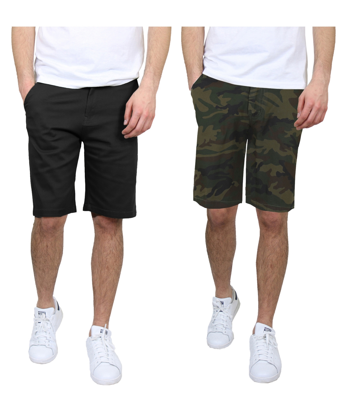 Men's 5 Pocket Flat Front Slim Fit Stretch Chino Shorts, Pack of 2 - Khaki, Timber