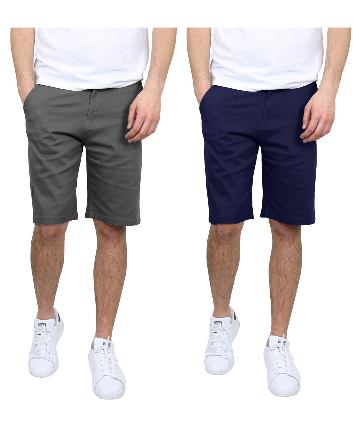 Men's 5 Pocket Flat Front Slim Fit Stretch Chino Shorts, Pack of 2 - Khaki, Timber