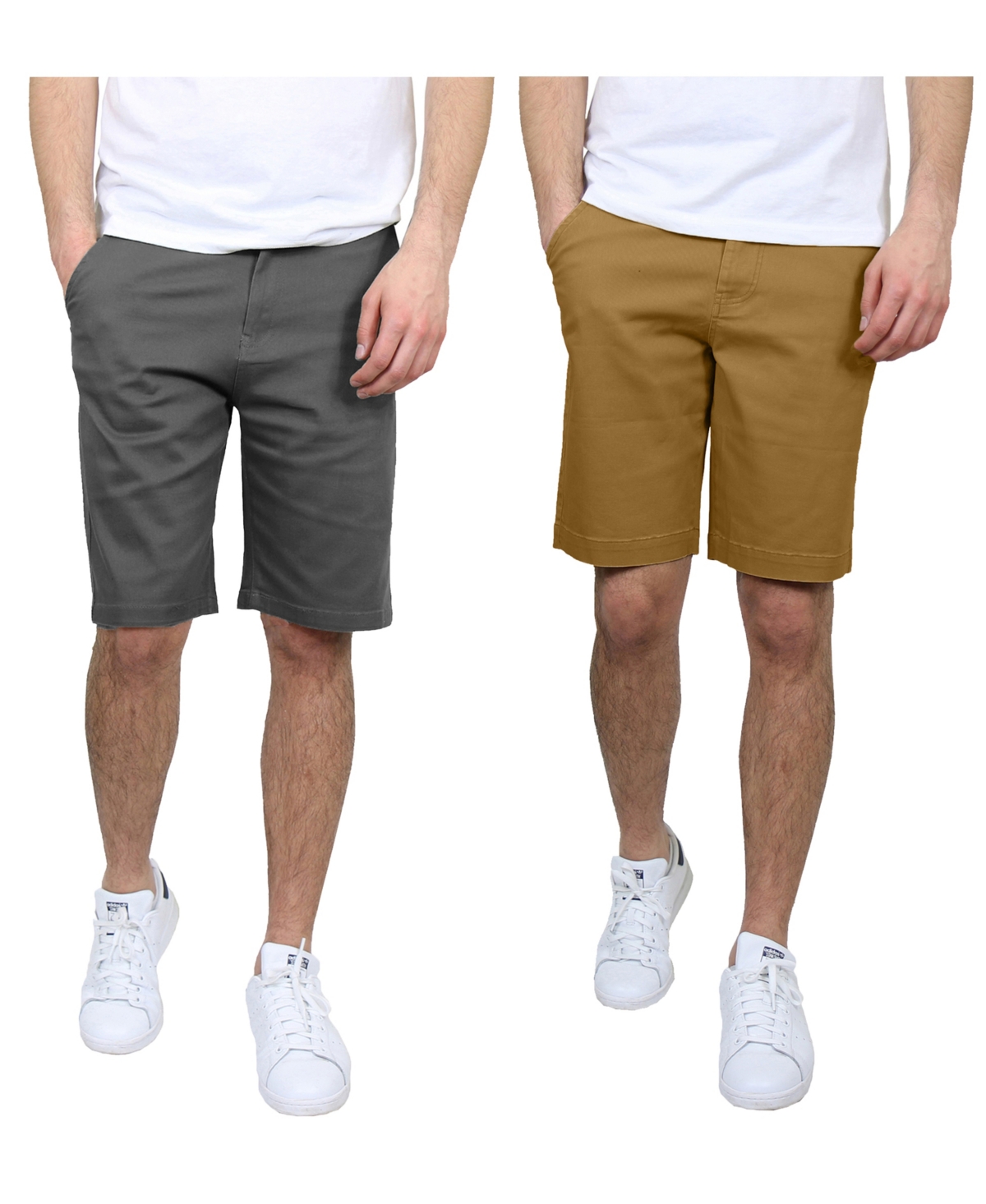 Men's 5 Pocket Flat Front Slim Fit Stretch Chino Shorts, Pack of 2 - Khaki, Timber