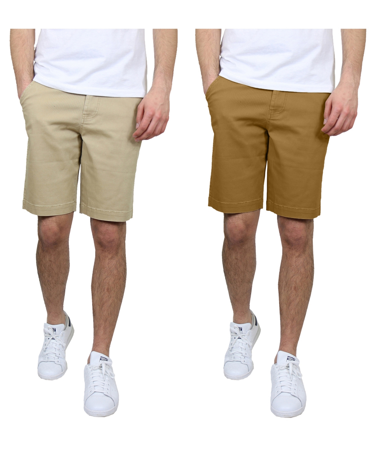 Men's 5 Pocket Flat Front Slim Fit Stretch Chino Shorts, Pack of 2 - Khaki, Timber
