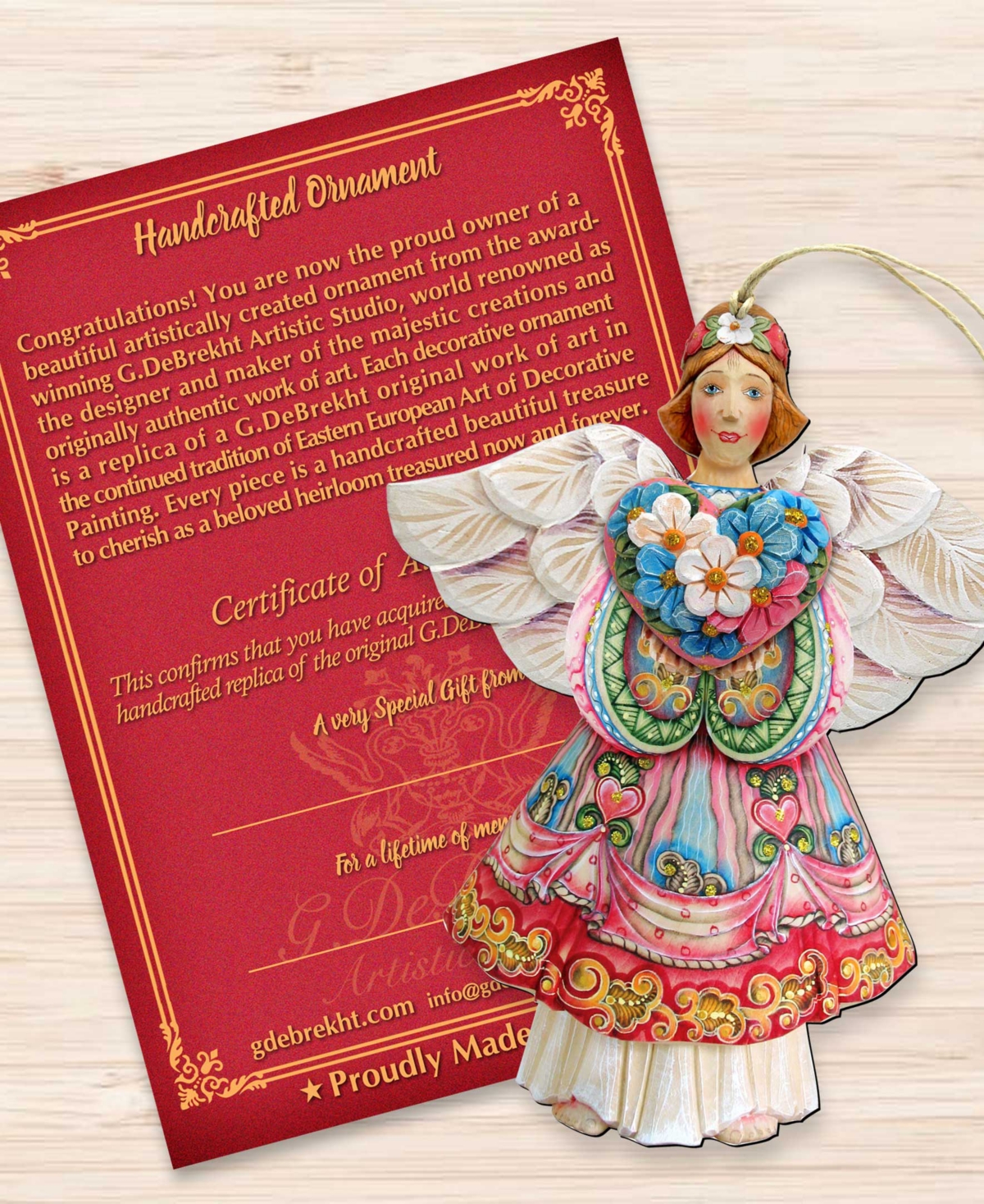 Designocracy Holiday Wooden Ornaments Angel Of Love Home Decor Set Of 2 G. Debrekht In Multi Color