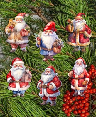Santa Christmas Wooden Clip-On Ornaments Set of 6 G. DeBrekht