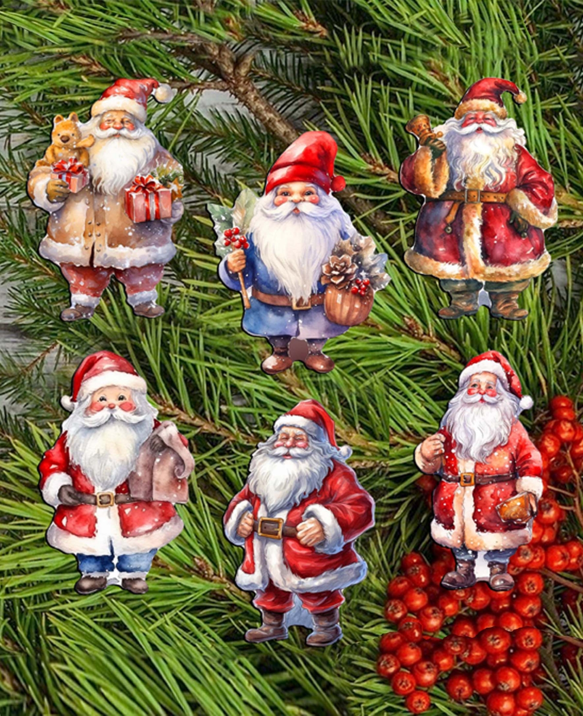 Shop Designocracy Santa Christmas Wooden Clip-on Ornaments Set Of 6 G. Debrekht In Multi Color