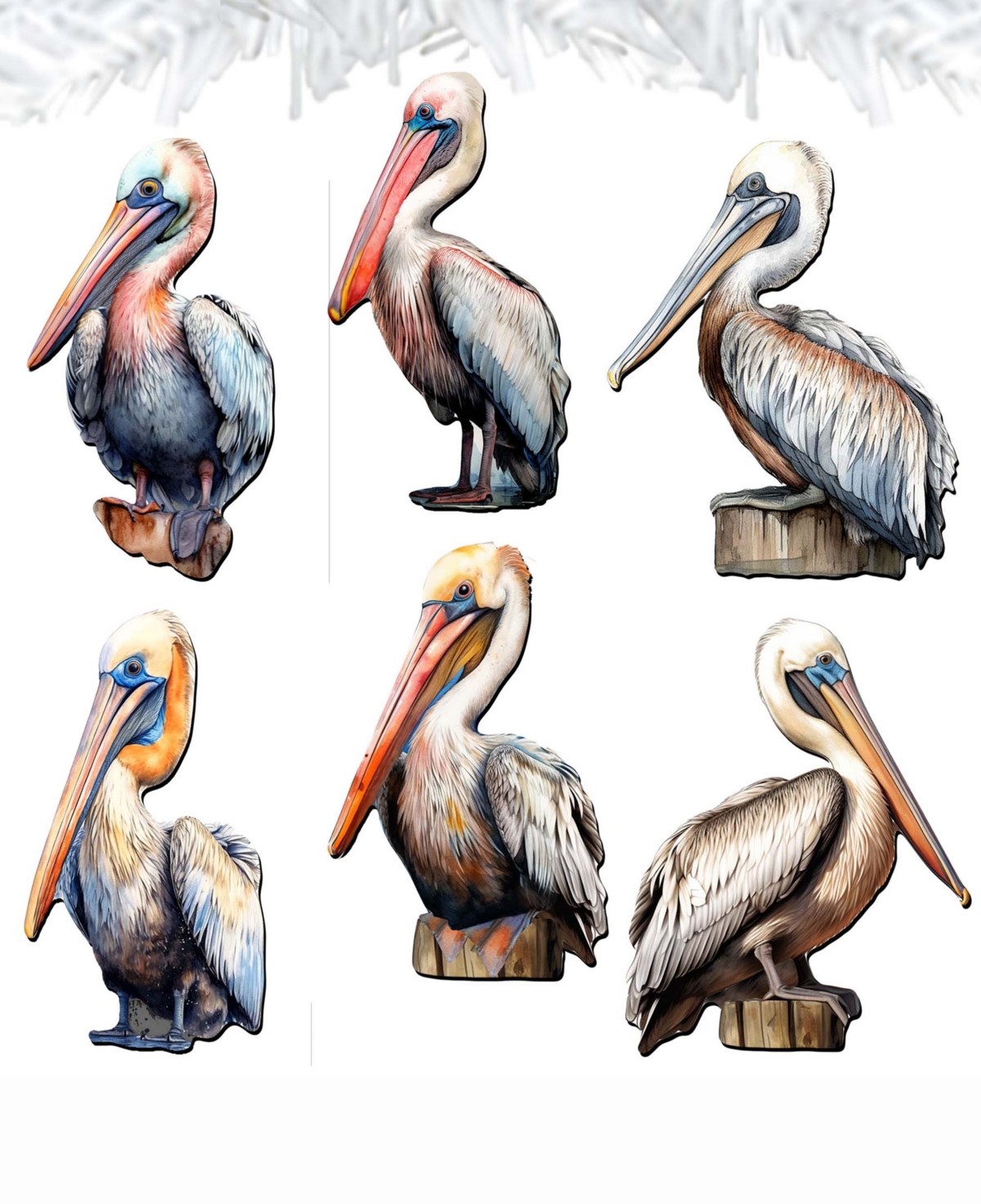 Shop Designocracy Holiday Wooden Clip-on Ornaments Pelicans Set Of 6 G. Debrekht In Multi Color
