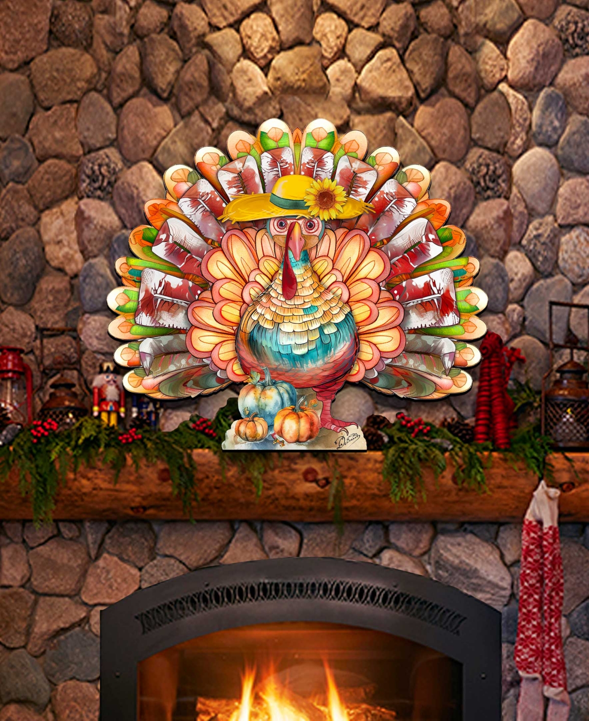 Designocracy Holiday Door Decor Wooden Door Hanger Autumn Turkey G. Debrekht In Multi Color