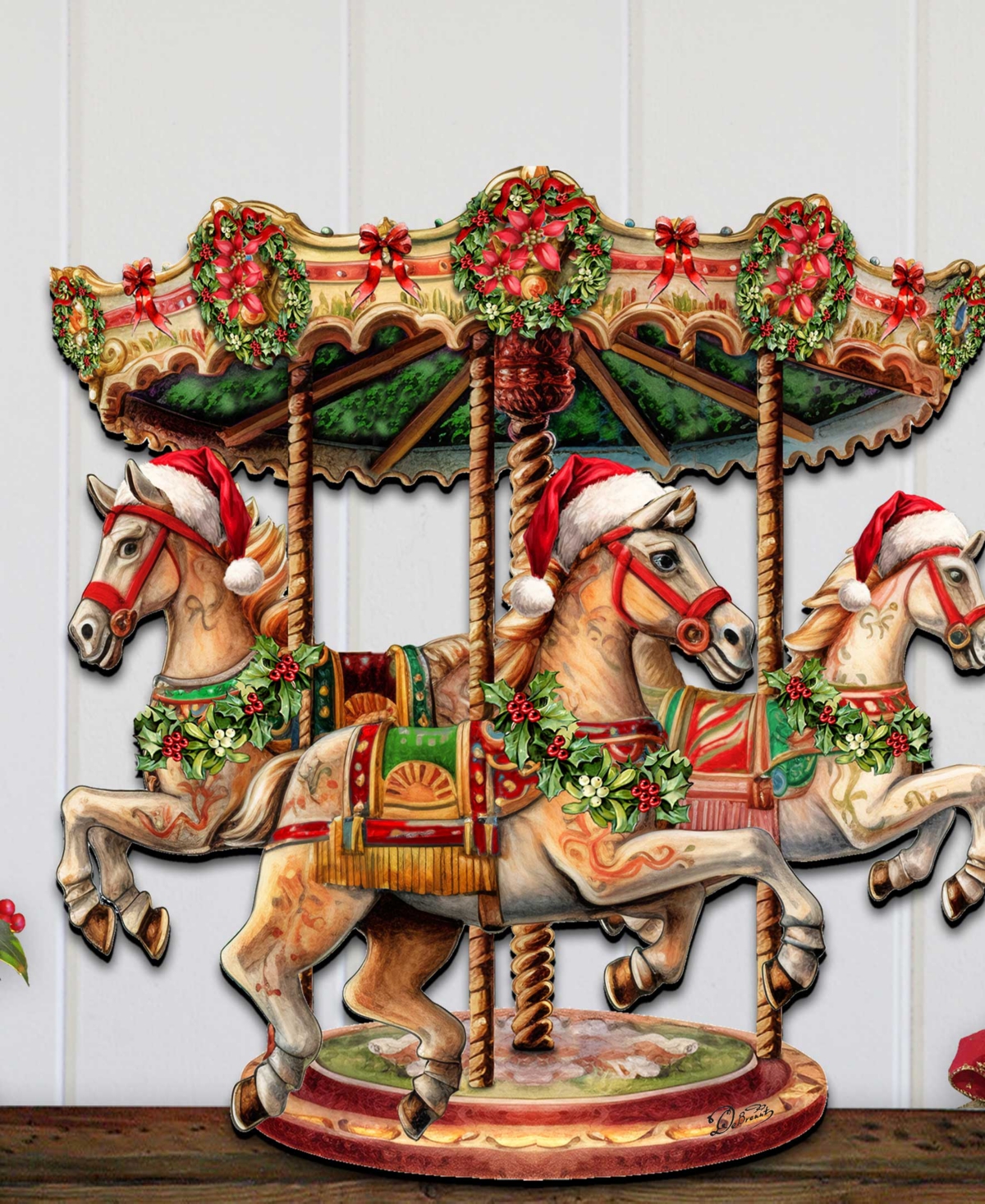 Designocracy Christmas Carousel Christmas Wooden Wall Decor Door Decor G. Debrekht In Multi Color