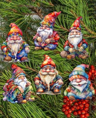 Christmas Garden Gnomes Christmas Wood Clip-On Ornaments Set of 6 G. DeBrekht