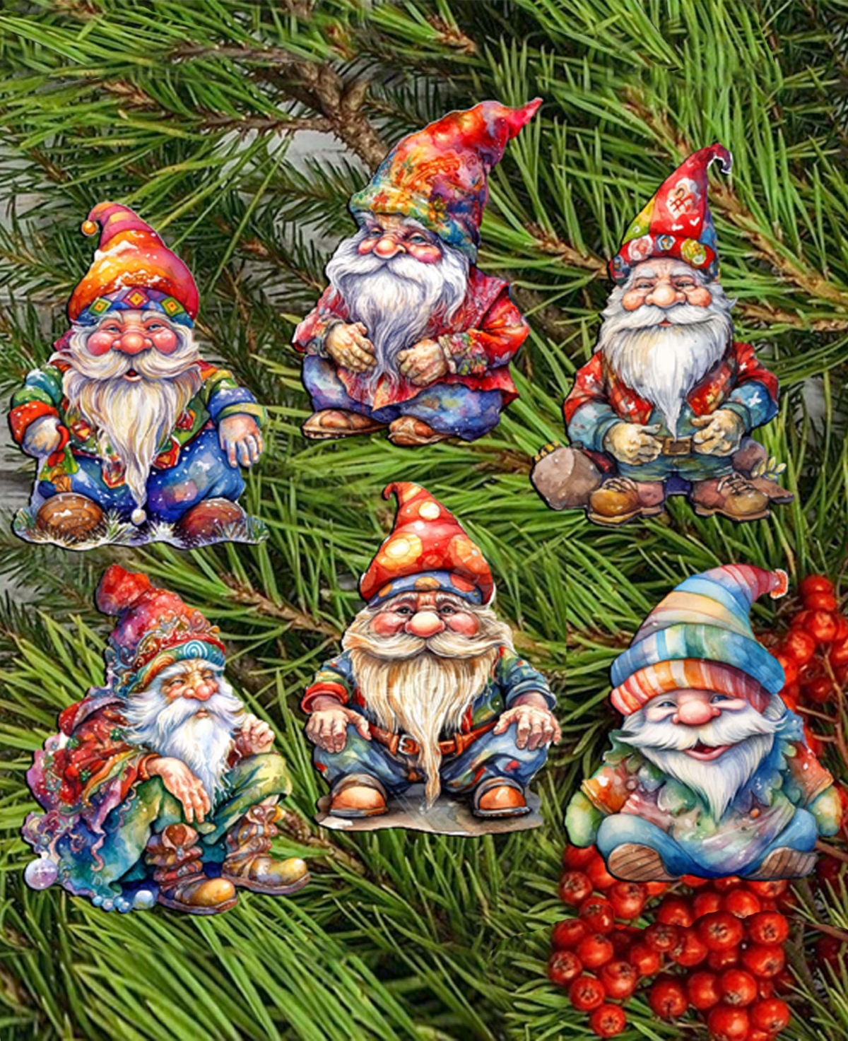 Designocracy Christmas Garden Gnomes Christmas Wood Clip-on Ornaments Set Of 6 G. Debrekht In Multi Color