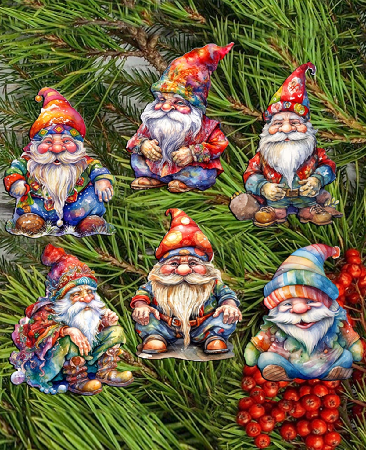 Shop Designocracy Christmas Garden Gnomes Christmas Wood Clip-on Ornaments Set Of 6 G. Debrekht In Multi Color