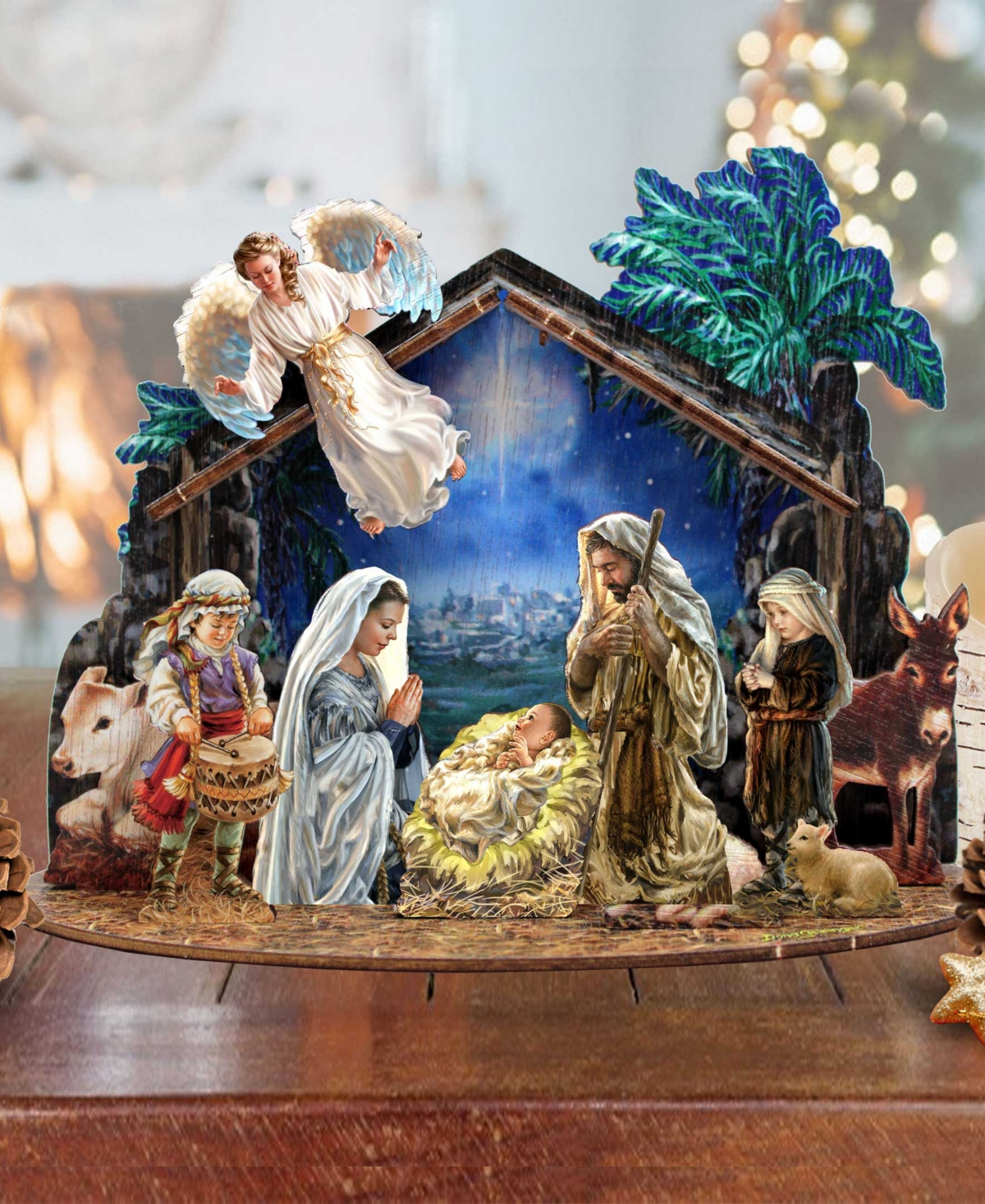 Designocracy Nativity With Angel Village 12" Christmas Nativity Mantel Decor G. Debrekht In Multi Color