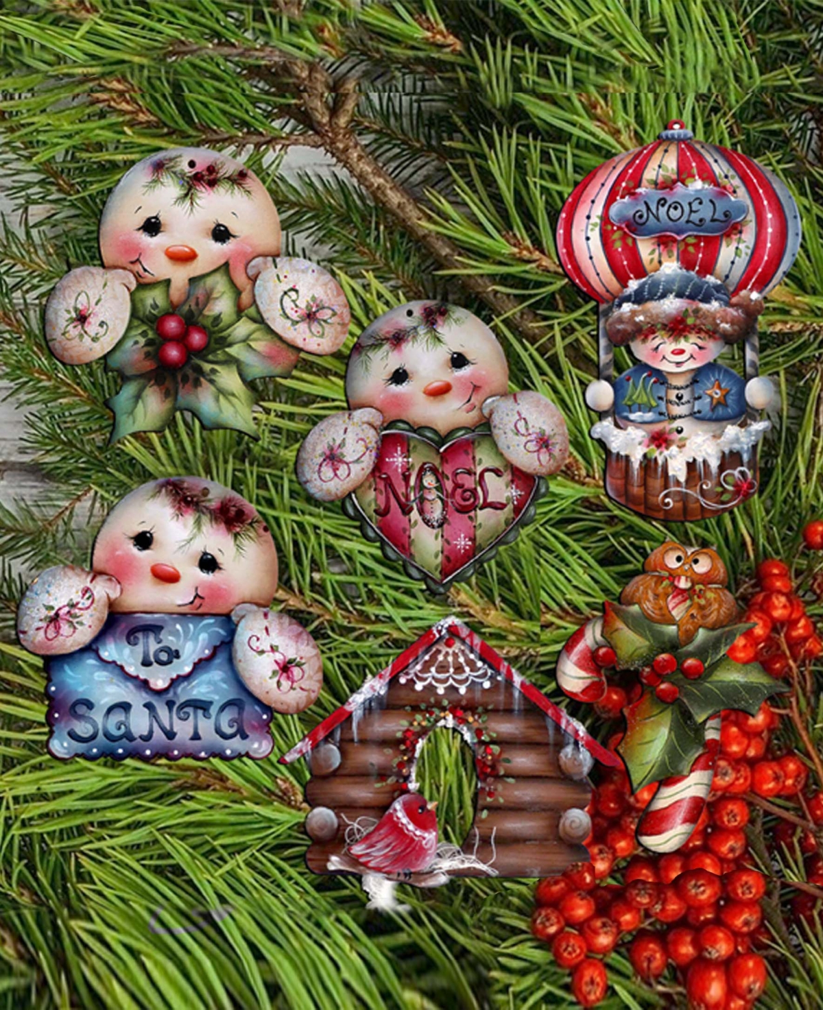Designocracy Giggles and Gifts Christmas Wood Clip-On Ornaments Set of 6 J. Mills-Price