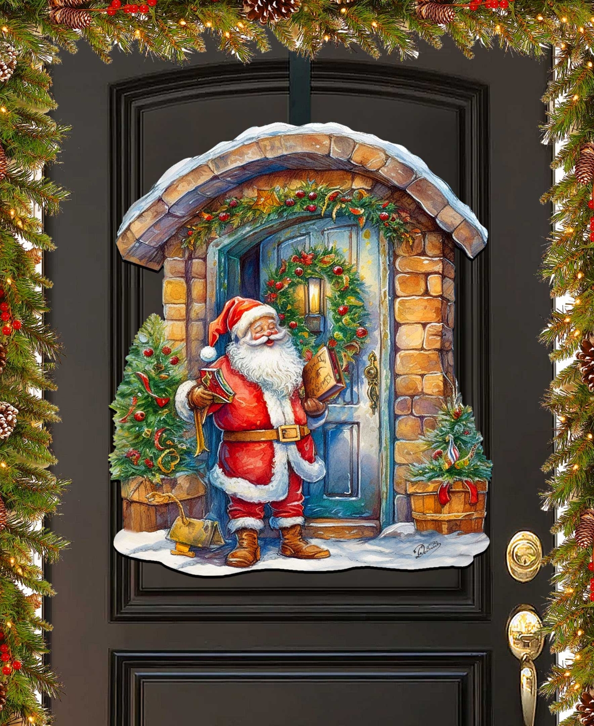 Designocracy Joyful Moments At The Christmas Wooden Door Decor Wall Decor G. Debrekht In Multi Color