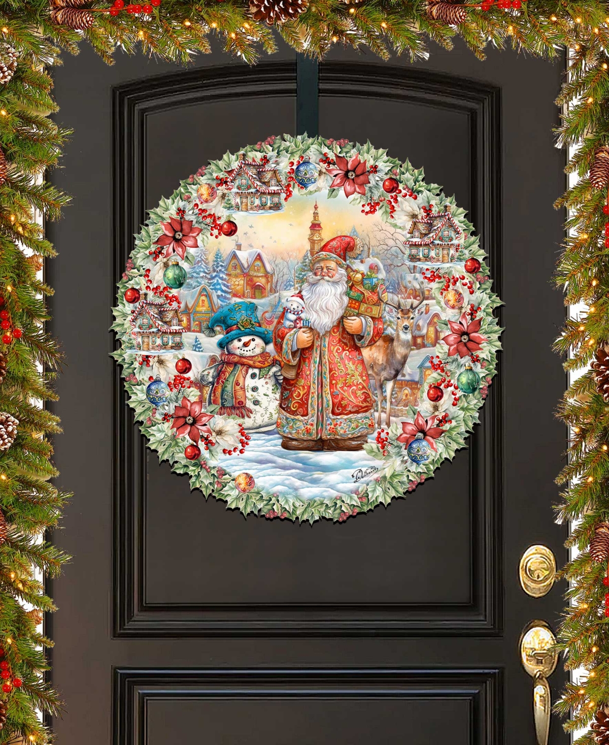 Designocracy Merry Christmas Wreath Christmas Wooden Wall Decor Door Decor G. Debrekht In Multi Color