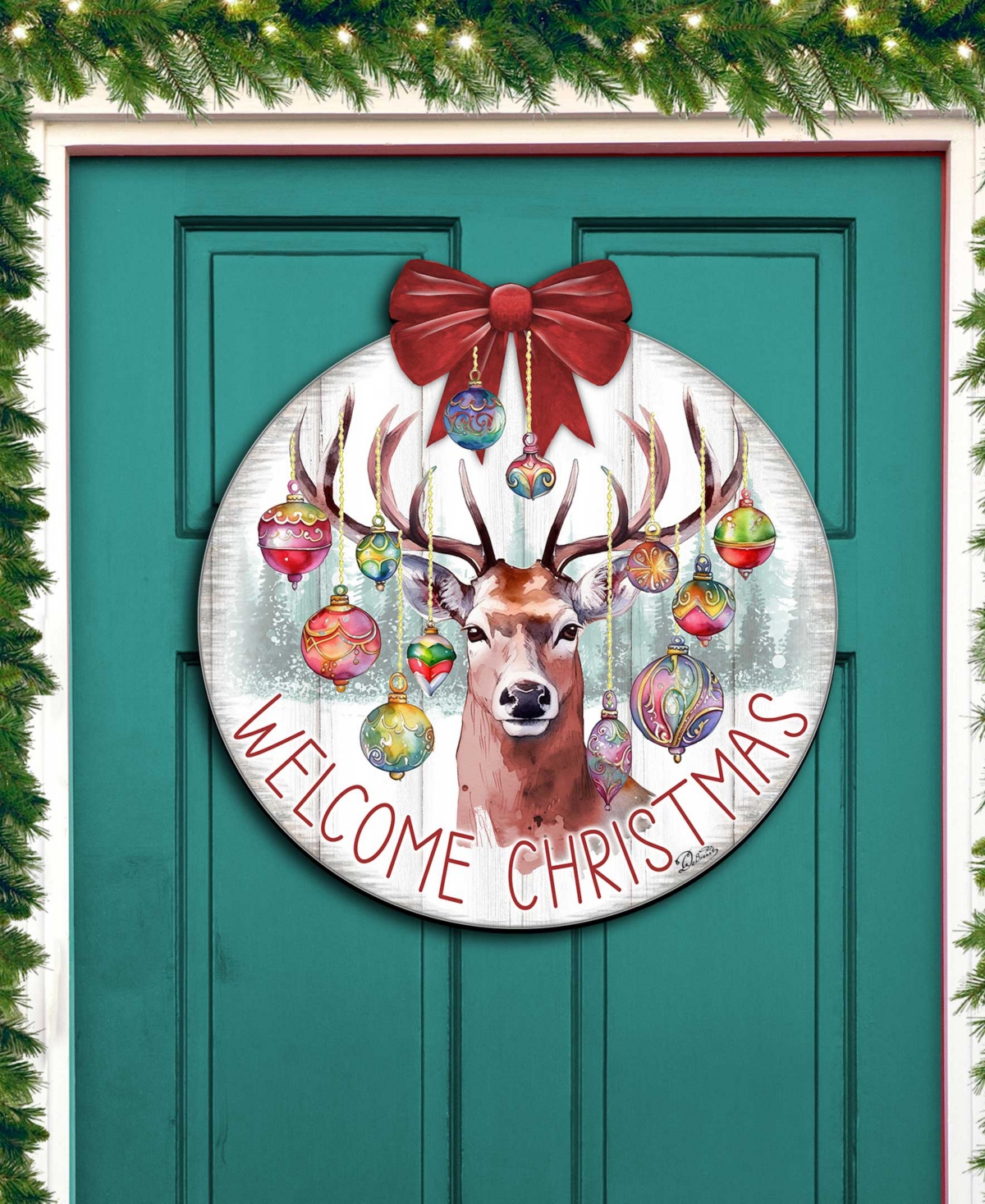 Designocracy Welcome Christmas Wooden Door Decor Welcome Sign Hanging Decoration G. Debrekht In Multi Color