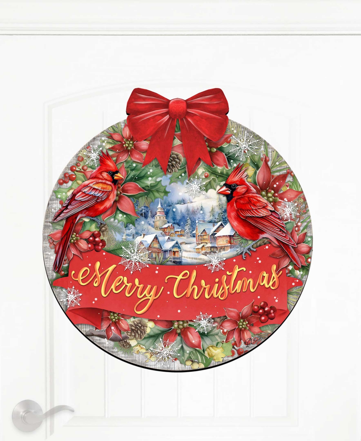 Designocracy Merry Christmas Wooden Door Decor Welcome Sign Hanging Decoration G. Debrekht In Multi Color