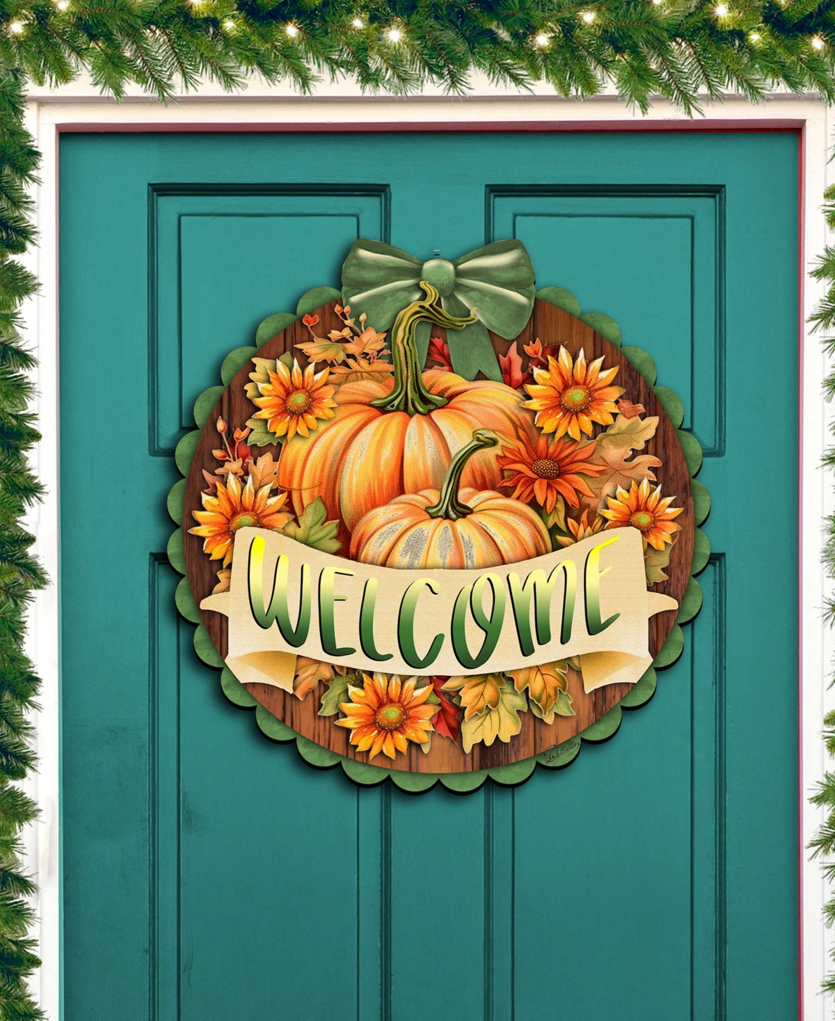 Designocracy Holiday Welcome Sign Wooden Door Decor Hanging Decoration Welcome G. Debrekht In Multi Color