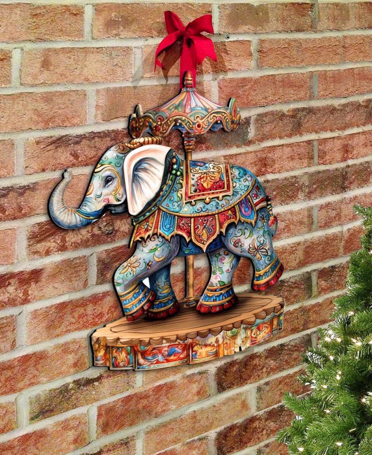 Shop Designocracy Carousel Elephant Christmas Wooden Door Hanger Door Decor G. Debrekht In Multi Color