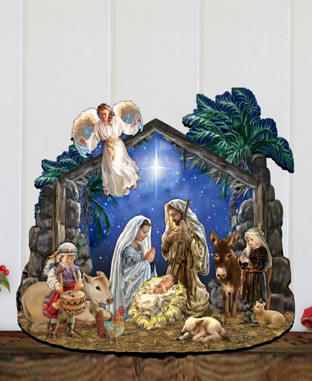 Designocracy Nativity with Angel Christmas Wooden Door Decor Wall Decor G. DeBrekht