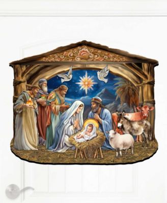 The Birth of Jesus Nativity Scene Christmas Wooden Door Hanger Door Decor G. DeBrekht