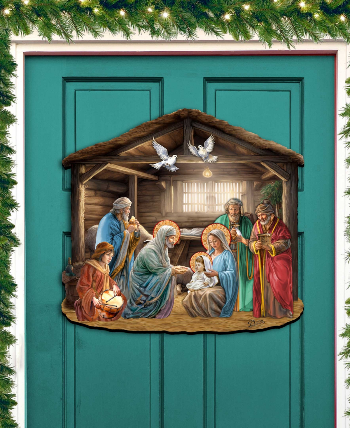 Designocracy Nativity Scene Christmas Wooden Door Hanger Door Decor G. Debrekht In Multi Color