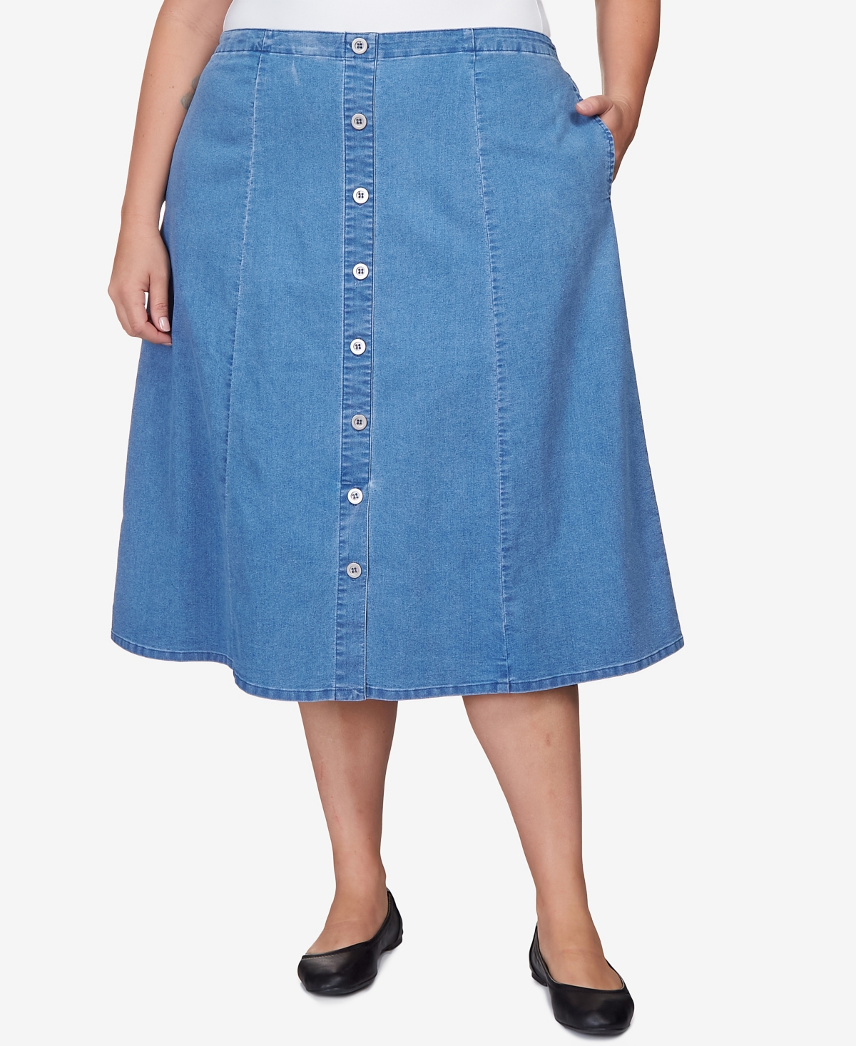 Alfred Dunner Plus Size Paneled Denim Skirt In Medium Denim