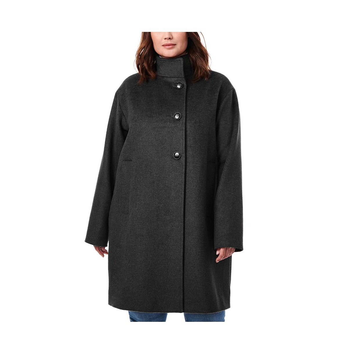 Bernardo Womens Plus Size Wool Coat with Stand Collar Cigar Smart Closet