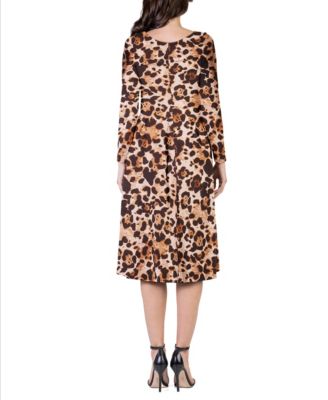 Women's Print Long Sleeve Pleated Midi Dress