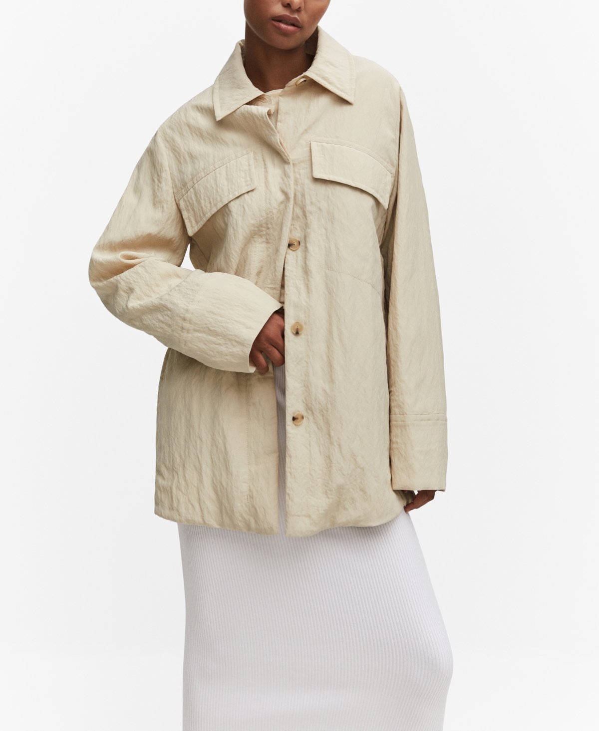 Mango Pocket Tweed Jacket Ecru In Beige