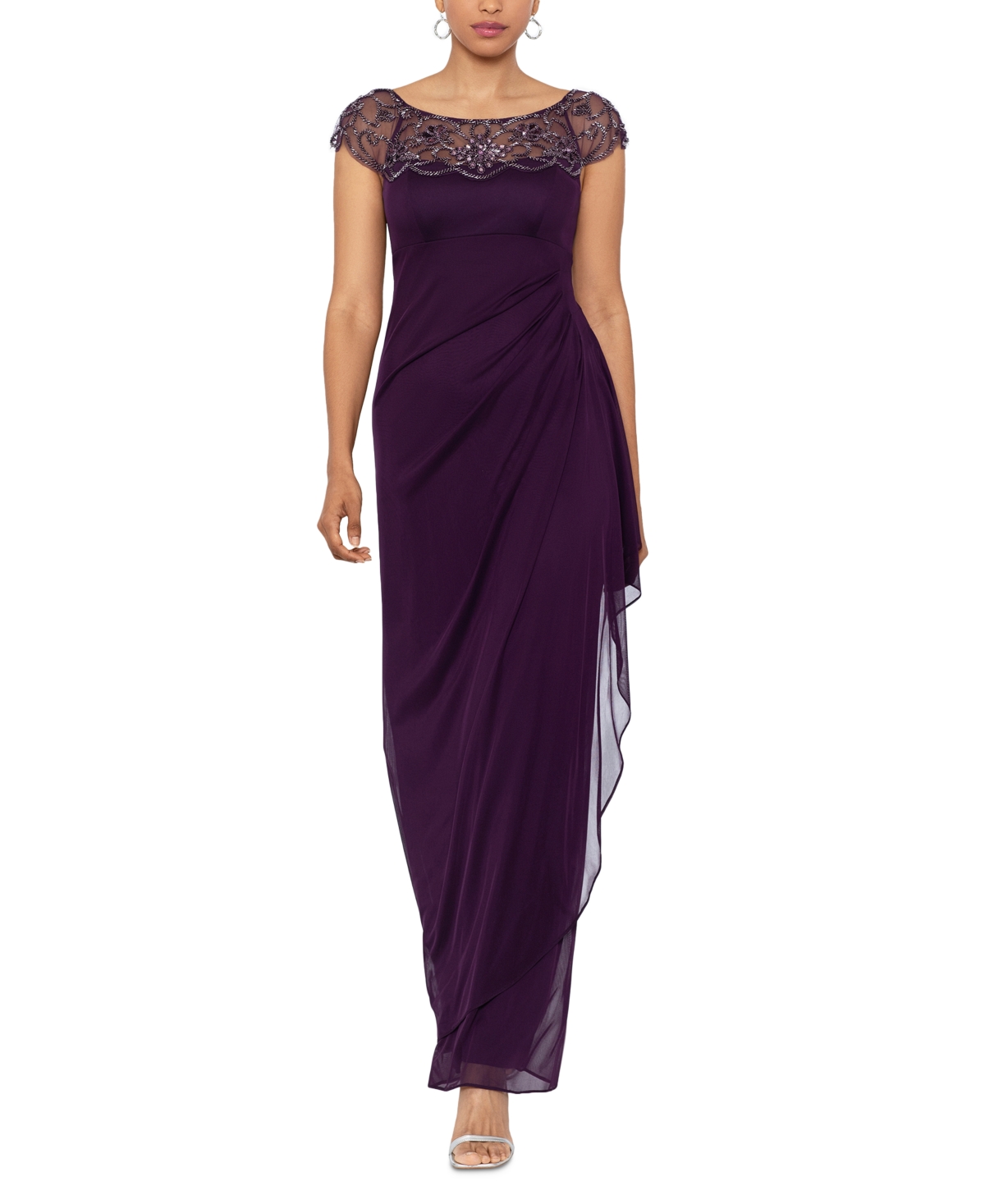 Xscape Embellished-neck Gown In Plum