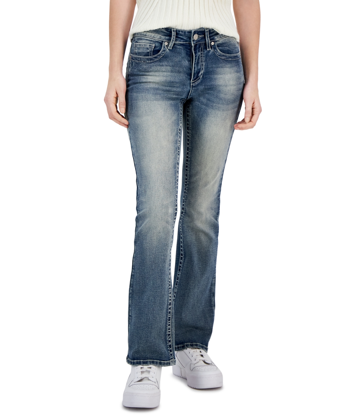 Juniors' Mid-Rise Embellished-Pocket Jeans - Vintage Blue