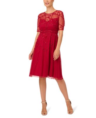 Adrianna Papell Women's Beaded Short-Sleeve Midi Dress - Macy's