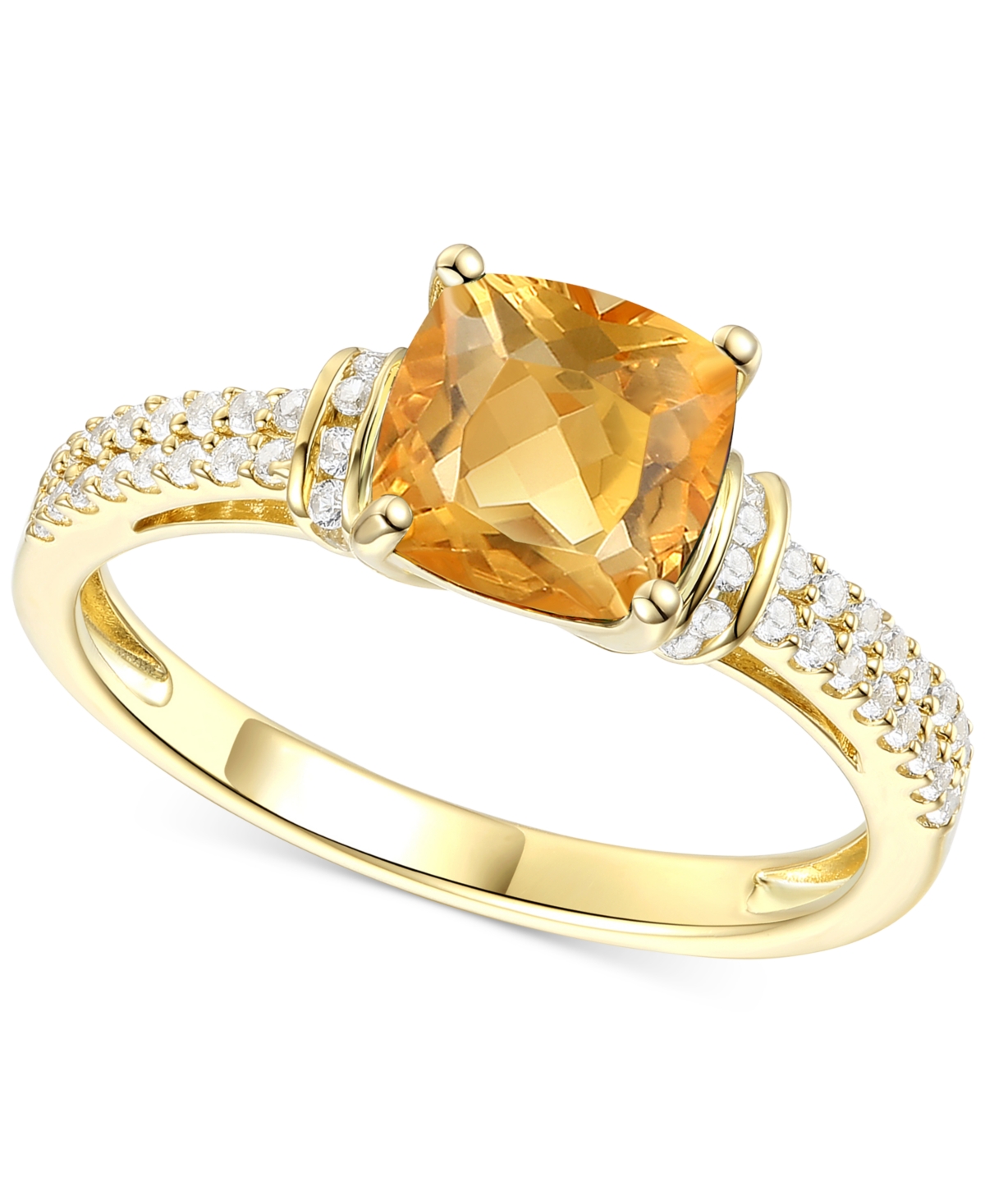 Macy's Amethyst (1-1/3 Ct. T.w.) & Lab-grown White Sapphire (1/4 Ct. T.w.) Cushion Ring In 14k Gold-plated In Citrine