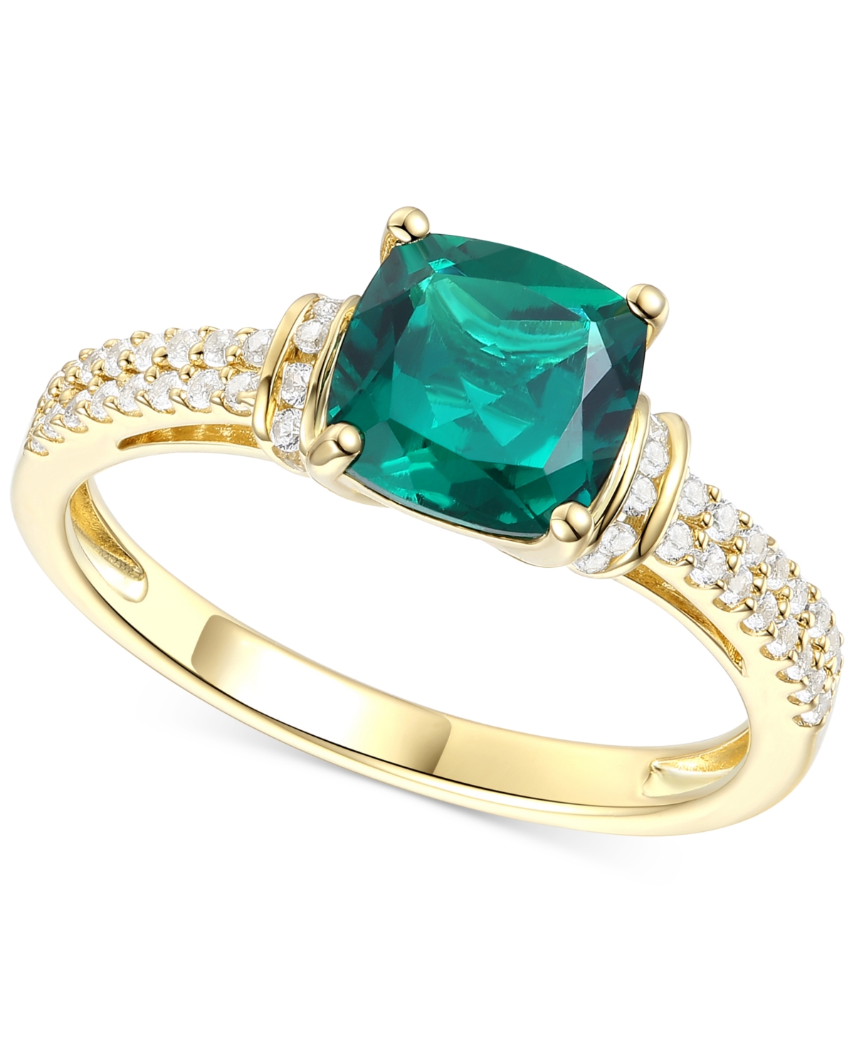 Macy's Amethyst (1-1/3 Ct. T.w.) & Lab-grown White Sapphire (1/4 Ct. T.w.) Cushion Ring In 14k Gold-plated In Emerald
