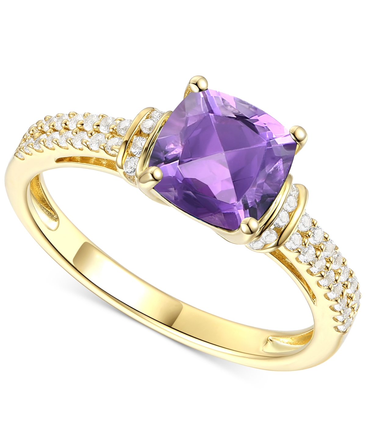 Macy's Amethyst (1-1/3 Ct. T.w.) & Lab-grown White Sapphire (1/4 Ct. T.w.) Cushion Ring In 14k Gold-plated