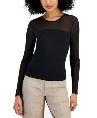 Crave Fame - Juniors' Illusion-Mesh Long-Sleeve Top