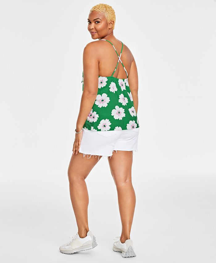 On 34th Women's Floral-Print Keyhole Bow Tank & Raw-Hem Jean Shorts, Created for Macy's - Macy's