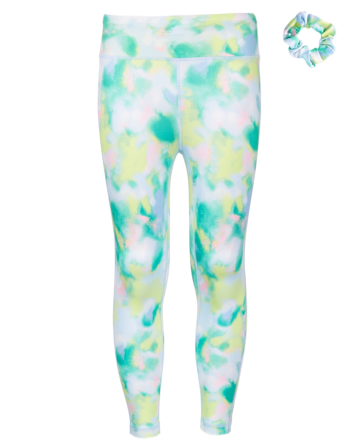 Shop Id Ideology Big Girls Spray Abstract-print 7/8-leggings And Scrunchy, 2 Piece Set, Created For Macy's In Skysail Blue
