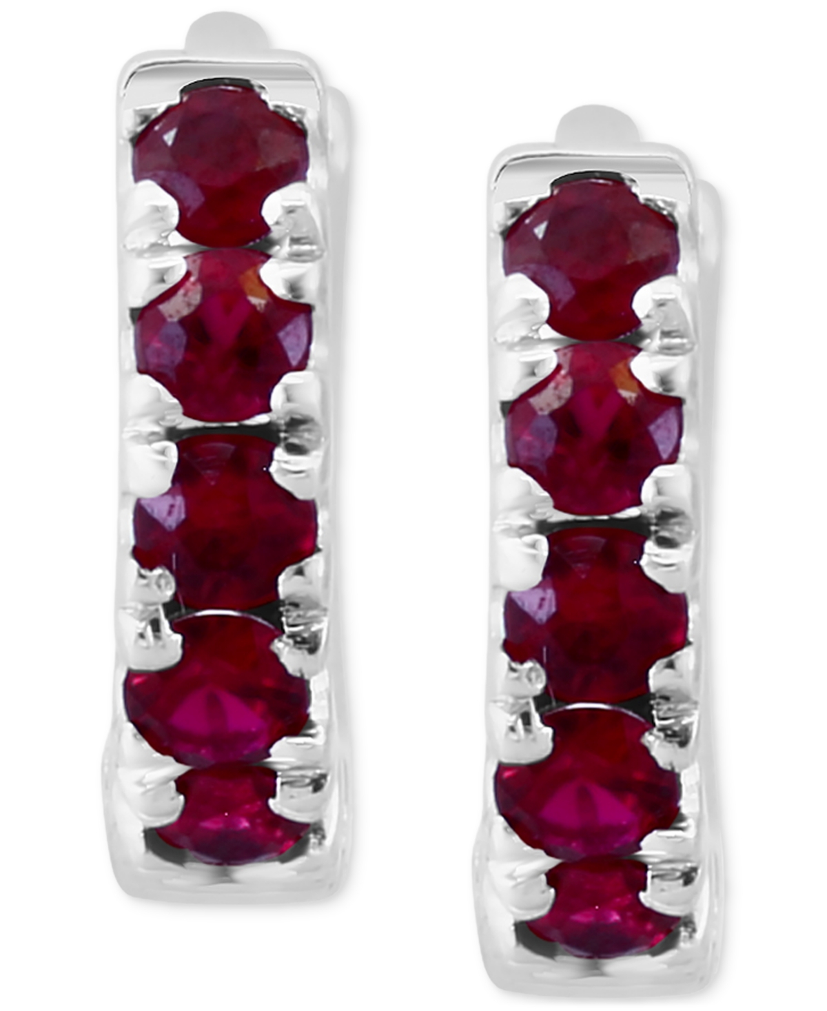 Effy Emerald Small Huggie Hoop Earrings (1/4 ct. t.w.) in Sterling Silver (Also in Sapphire,& Multi-Gemstone), - Ruby