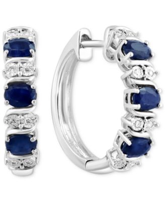 EFFY Collection - Emerald (1-1/6 ct. t.w.) & Diamond (1/20 ct. t.w.) Extra Small Hoop Earrings in Sterling Silver, 0.33" (Also available in Ruby and Sapphire)