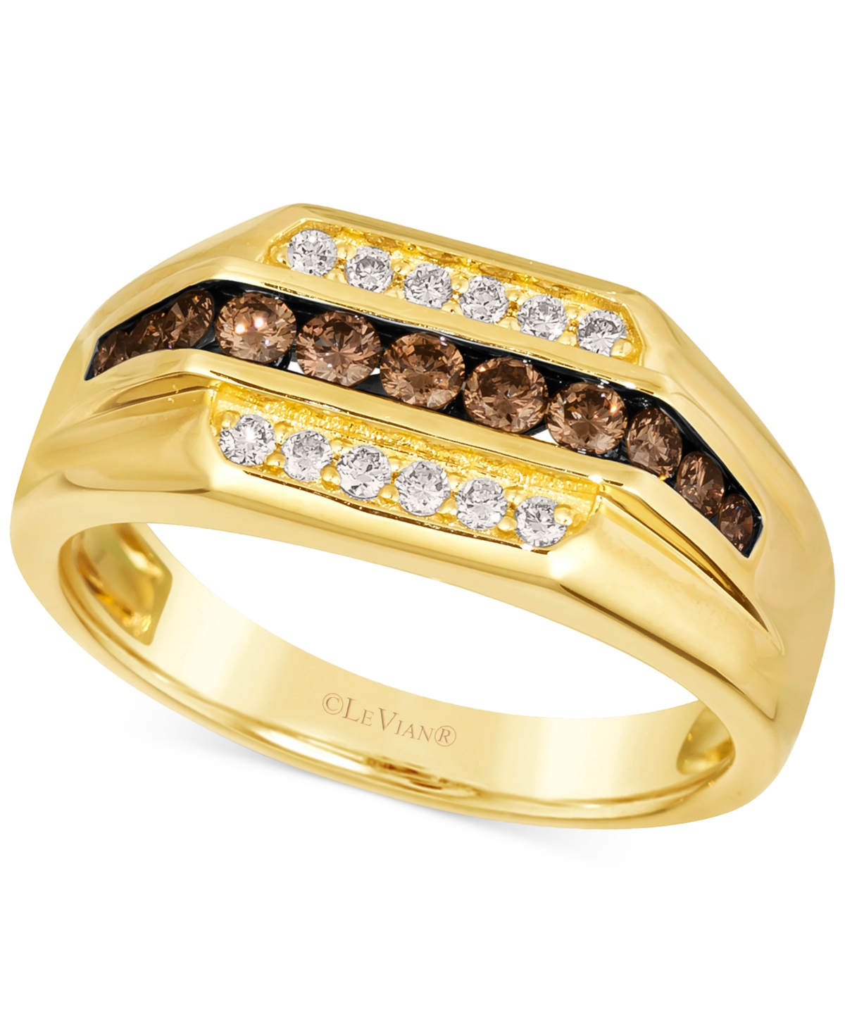 Men's Chocolate Diamond & Nude Diamond Three Row Ring (5/8 ct. t.w.) in 14k Gold - Gold