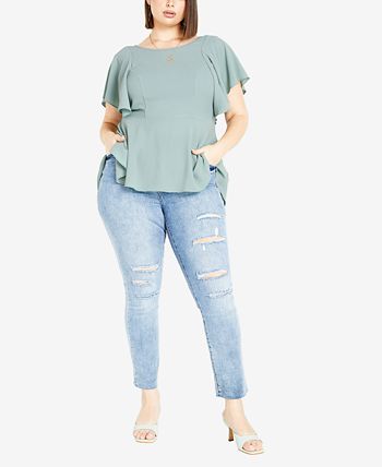 City Chic Trendy Plus Size Romantic Mood Peplum Top - Macy's