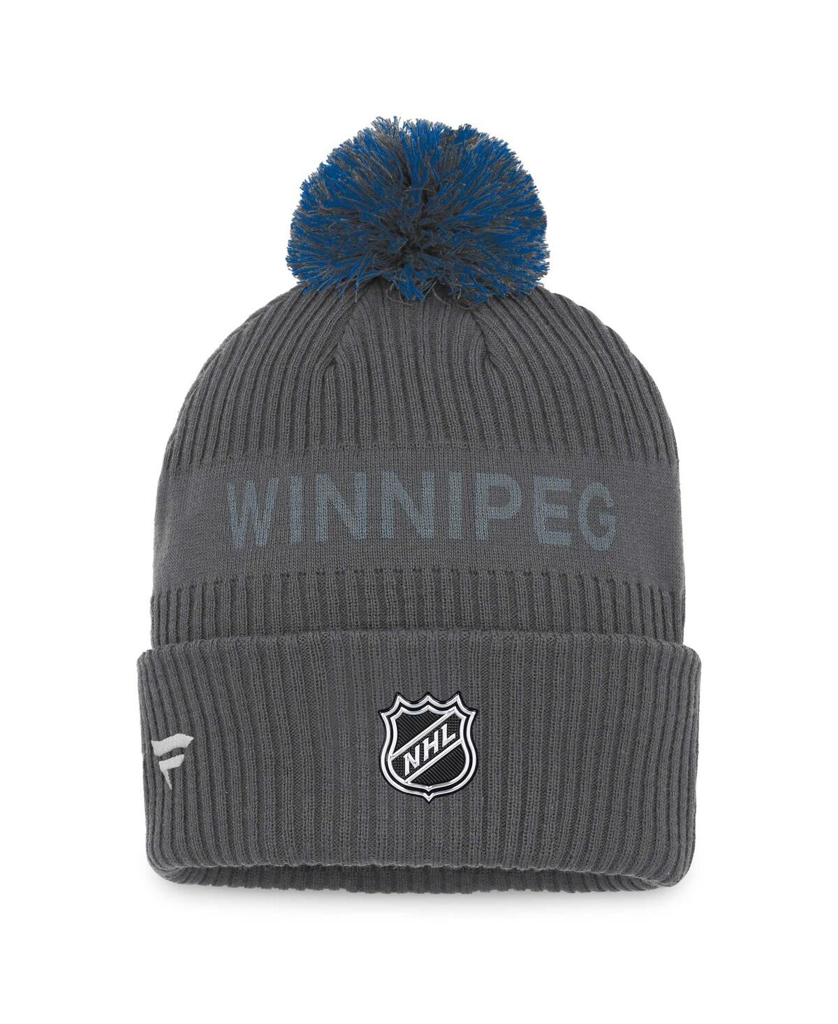 Shop Fanatics Men's  Charcoal Winnipeg Jets Authentic Pro Home Ice Cuffed Knit Hat With Pom