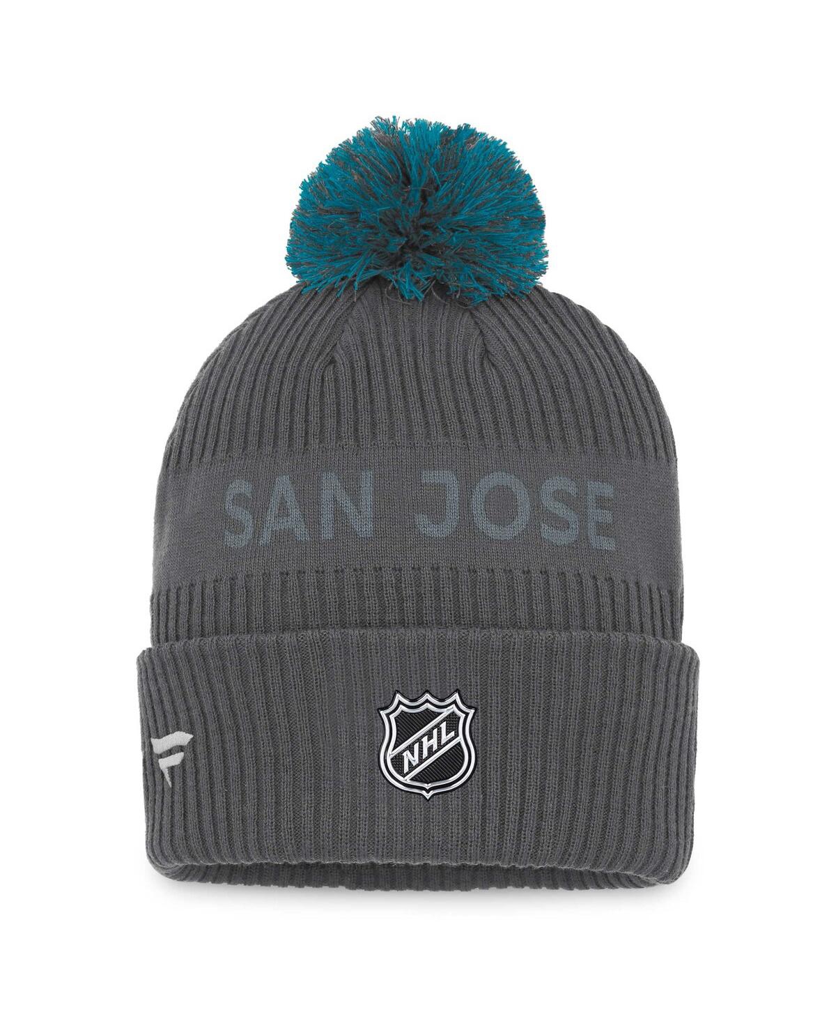 Fanatics Branded Charcoal San Jose Sharks Authentic Pro Home Ice Cuffed Knit Hat With Pom In Charcoal