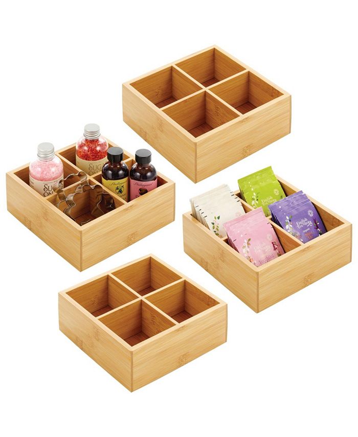 mDesign Bamboo Divided Kitchen Pantry Storage Bin Crate Box, 4 Pack, Natural Macy's
