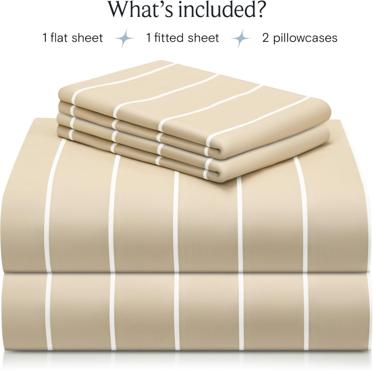 LuxClub 6 Pc Striped Sheets Set Rayon From Bamboo Solid Performance Sheet Set - Striped - cream
