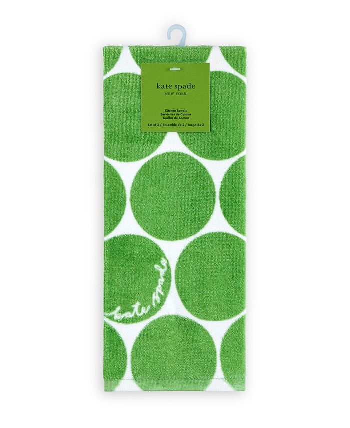 Kate Spade New York Joy Dot Kitchen Towels 2-Pack Set, Absorbent 100%  Cotton Velour, Black/Beige, 17x28