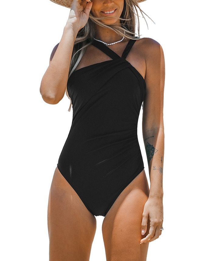 Women's Chlorine Resistant Tummy Control Cap Sleeve X-Back One Piece  Swimsuit