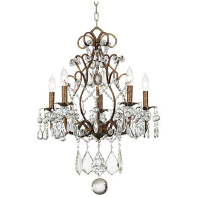 Jolie Bronze 5-Light 19.5" Wide French Crystal Beaded Fixture Pendant Chandelier